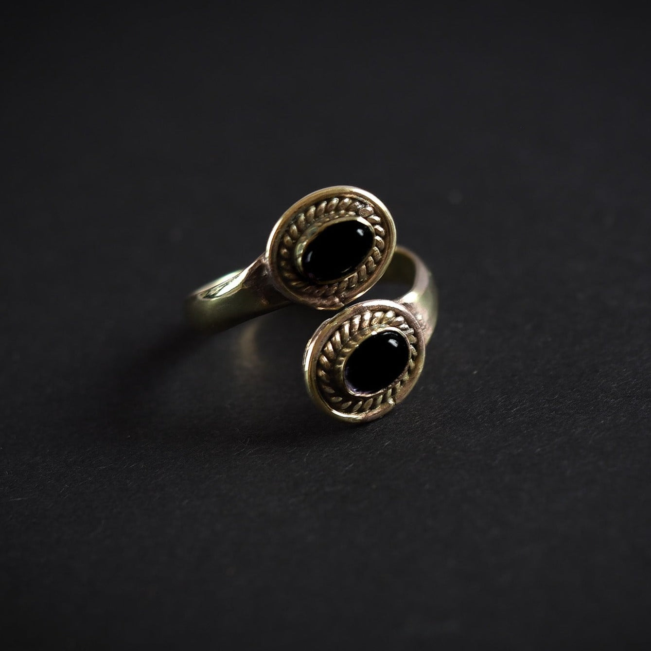 Spiral Ring with Black Agates