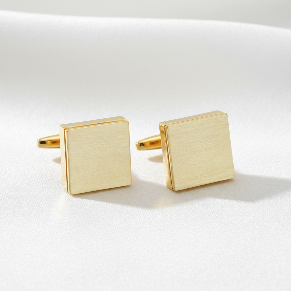 Guldmanchettknapparna på vit silkesbakgrund