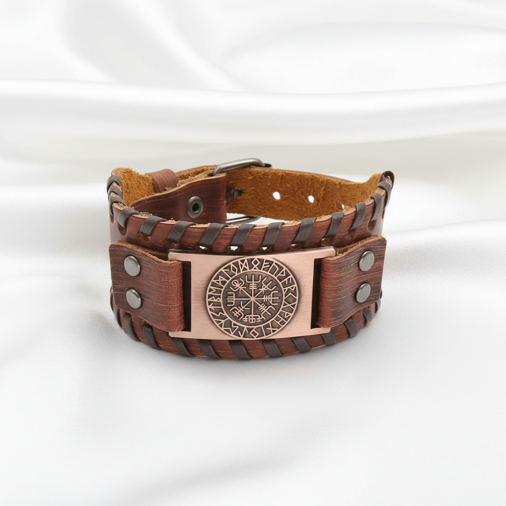 Läderarmband med vit silkesbakgrund