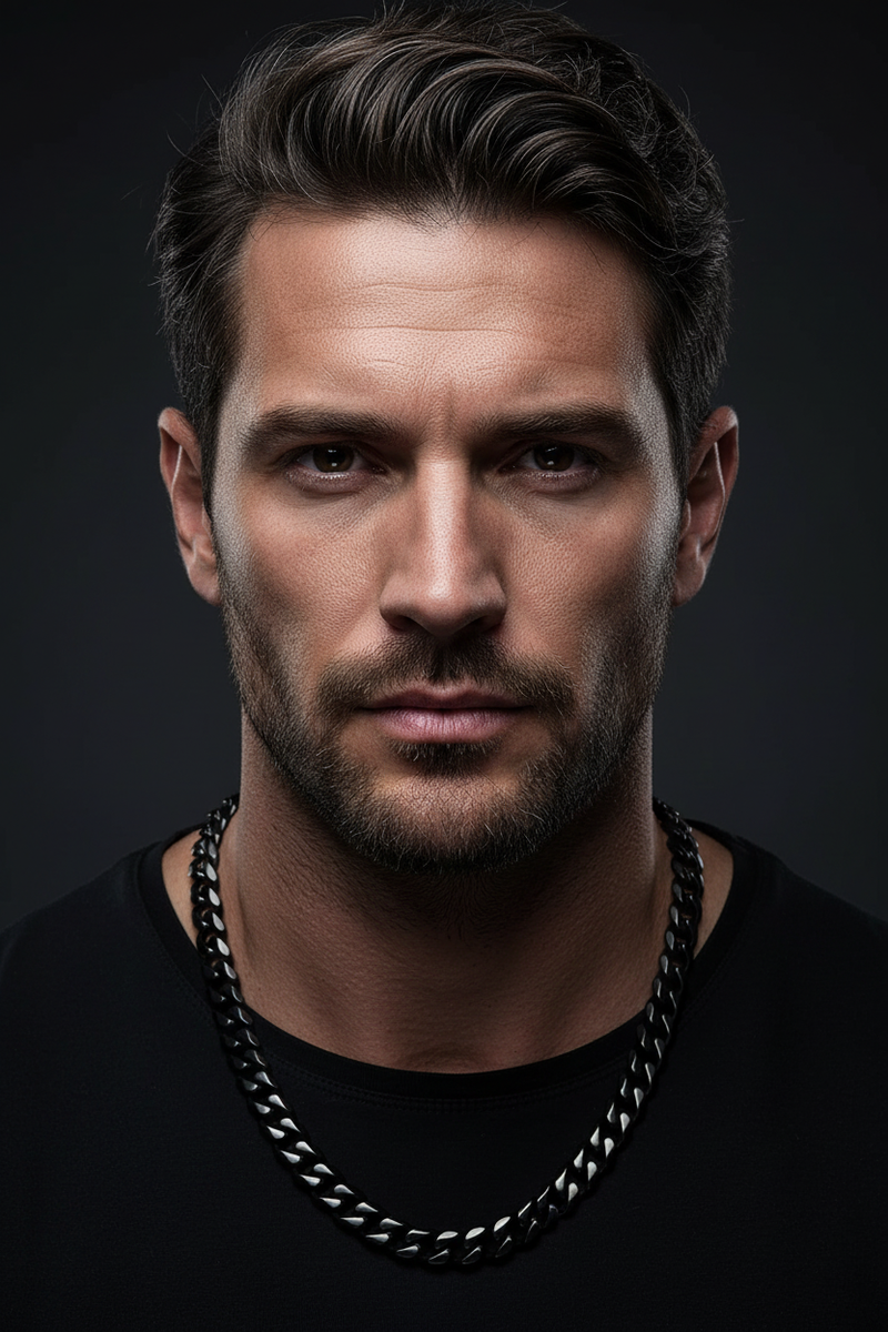 Maskulin robust man med kraftig kedja