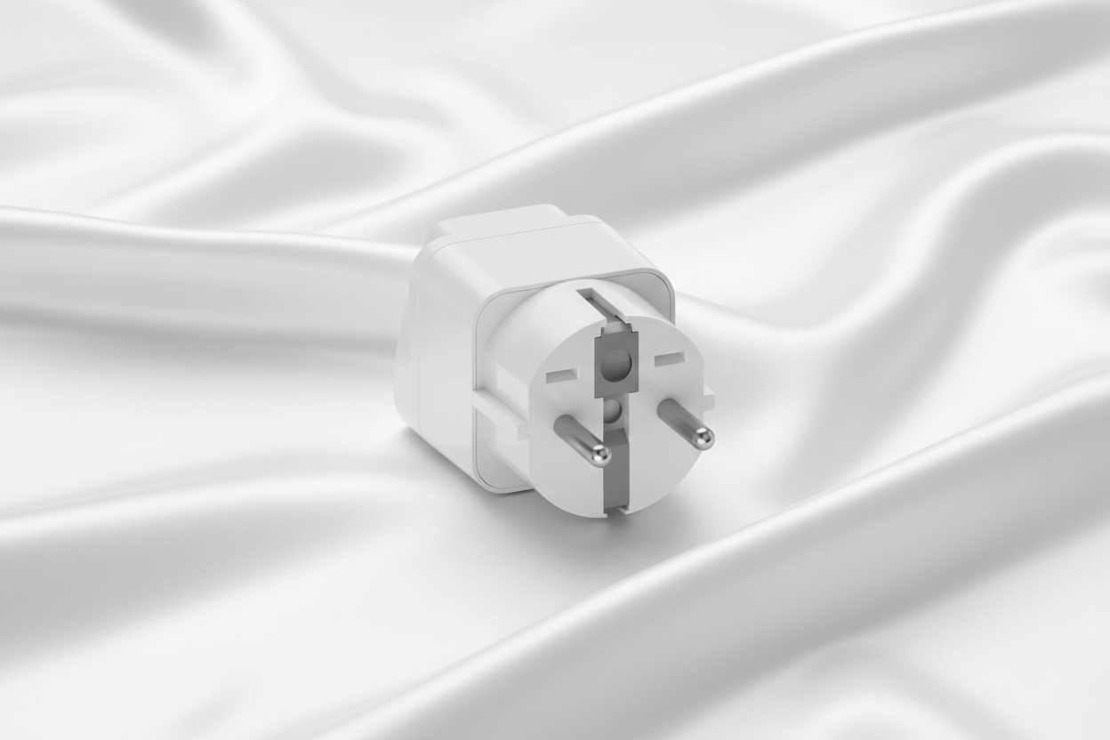 Reseadapter på vit silkesbakgrund