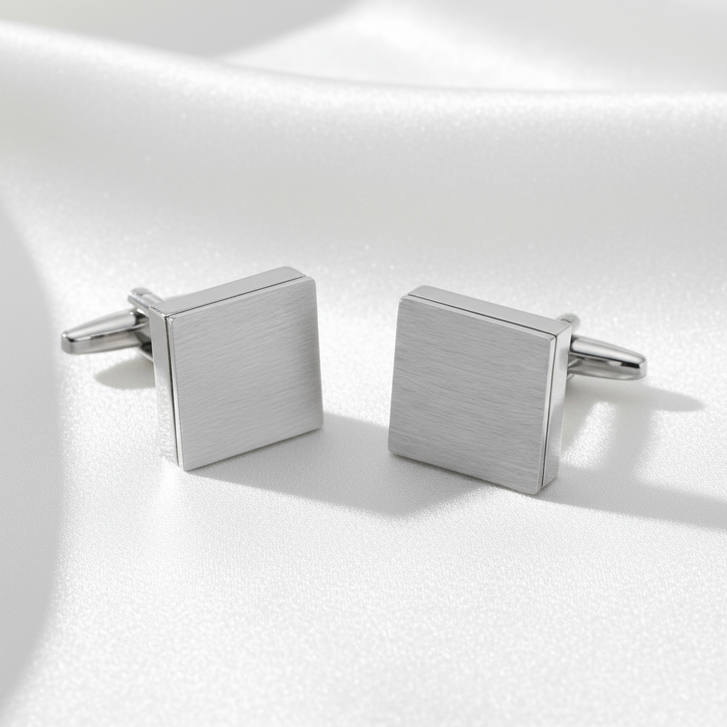 Silvermanchettknapparna på vit silkesbakgrund