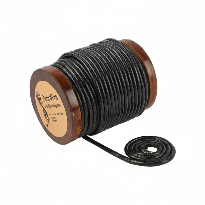 Läderband svart, 20 meter, 3 mm