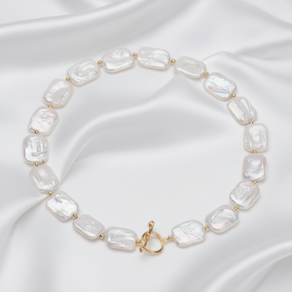 Barock pärlhalsband med guldlås