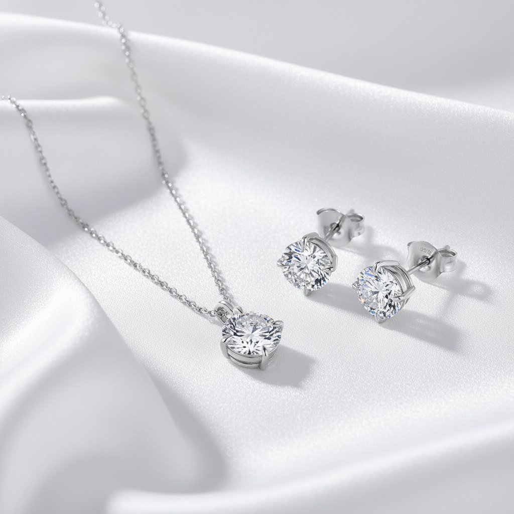 Elegant clear crystal solitaire jewelry set