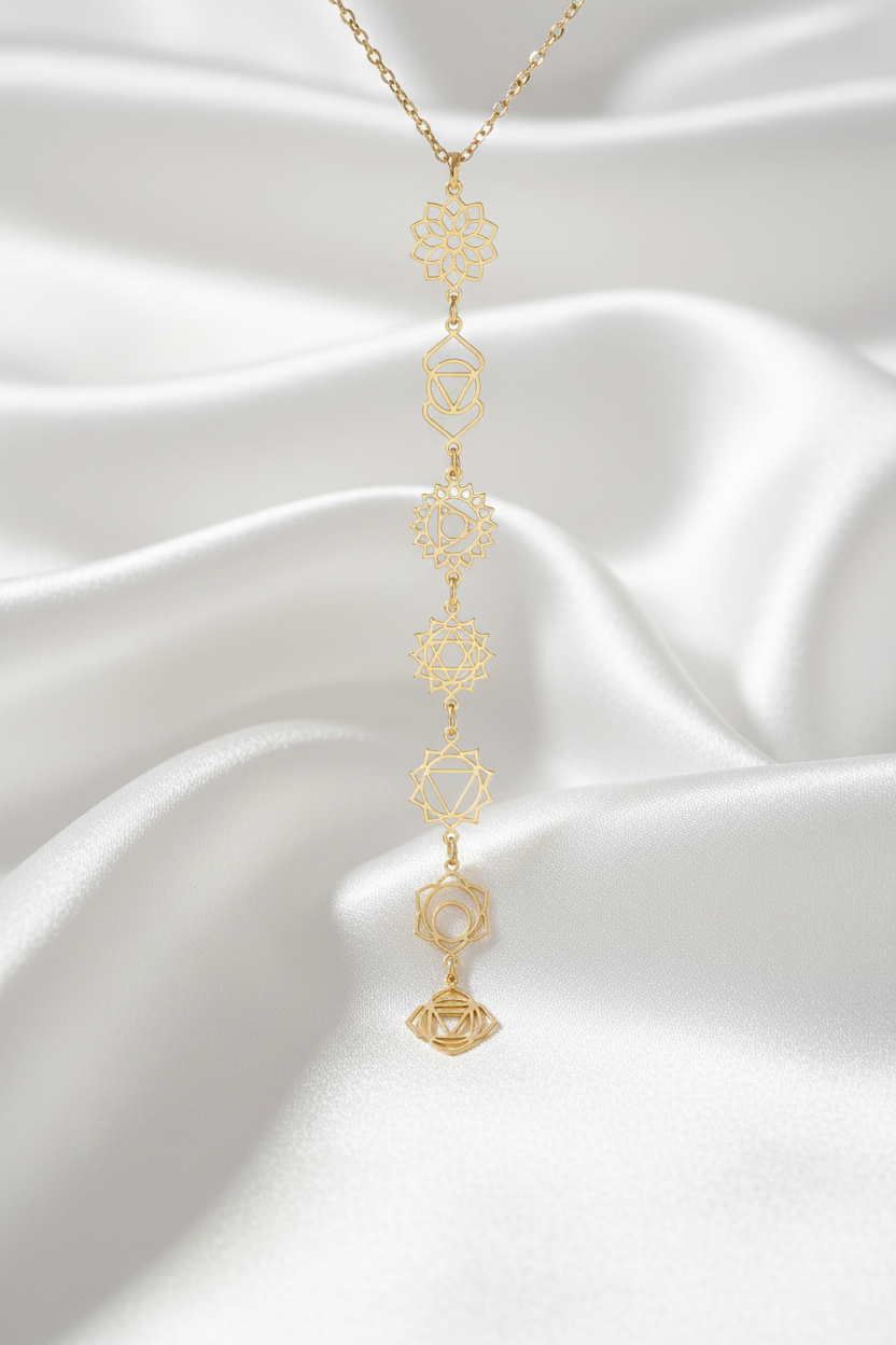 Guld chakra halsband vertikalt